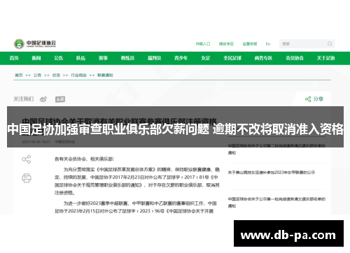 中国足协加强审查职业俱乐部欠薪问题 逾期不改将取消准入资格 中国足协加强审查职业俱乐部欠薪问题 逾期不改将取消准入资格